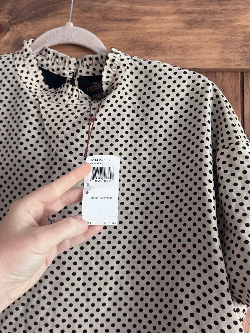 COACH Cream Polka Dot Short Sleeve Blouse Sz S - Picture 2 of 3